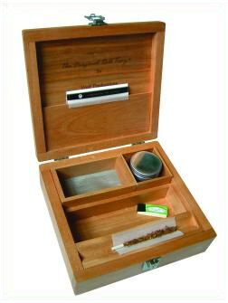 The Original Roll Tray, Rotbuche, mit Klappdeckel und Schloss, 23 x 21,5 x 7,5