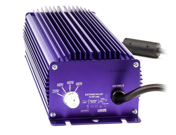Lumatek Vorschaltgerät 600 W, elektronisch, 4-Stufen regelbar IEC am Ende des Reflektorkabels