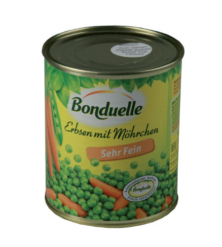 Dosensafe, Motiv Bonduelle Erbsen mit Möhrchen, mit integriertem Versteck, H =